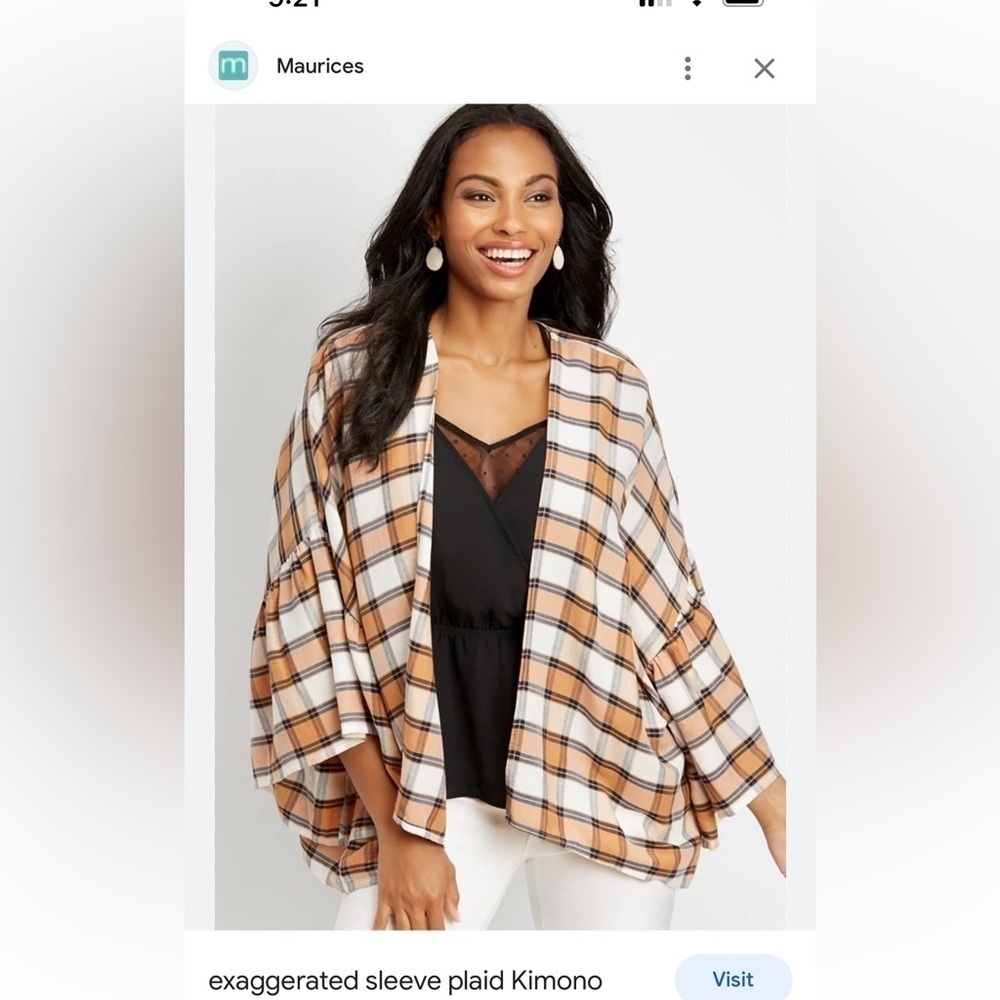 Maurice’s one size Exaggerated sleeve plaid kimono